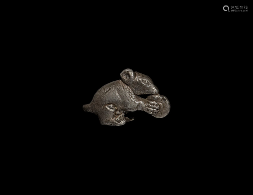 Roman Silver Mouse with Nut Statuette