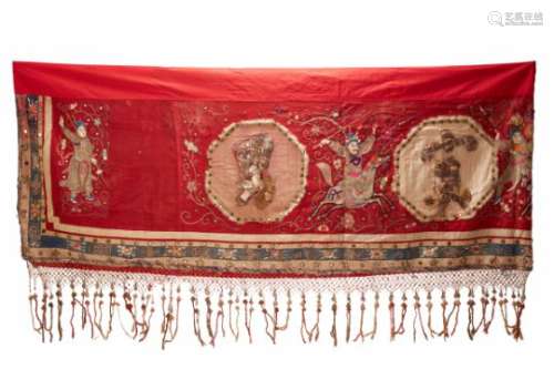 A VERY LONG CHINESE EMBROIDERED SILK BANNER