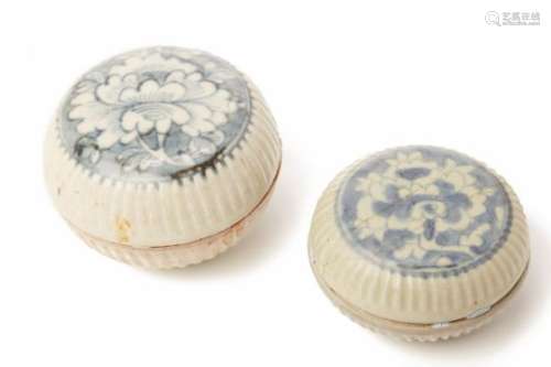 TWO BLUE AND WHITE PORCELAIN COSMETIC BOXES