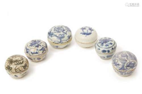 SIX BLUE AND WHITE PORCELAIN COSMETIC BOXES (1)