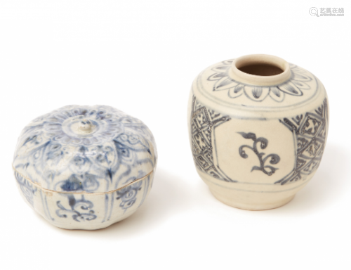 TWO BLUE AND WHITE PORCELAIN CONTAINERS