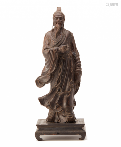 A CARVED ZITAN FIGURE OF QU YUAN