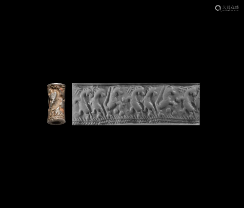 Early Dynastic II Silver Cylinder Seal with Fighting