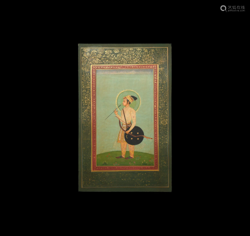Indian Mughal Painting of a Young Prince Holding an
