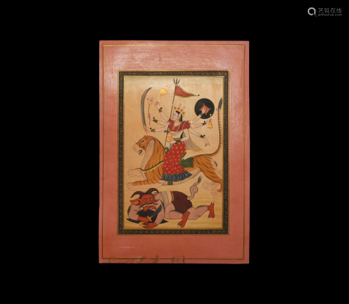 Indian Kangra Painting with Goddess Durga