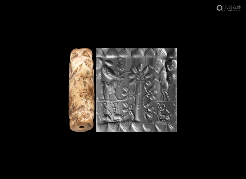 Late Kassite Cylinder Seal with Tree and Beasts