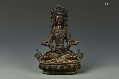 BRONZE GILT SEATED BODHISATTVA QING DYNASTY