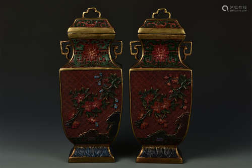 PAIR LACQUER VASES QIANLONG PERIOD