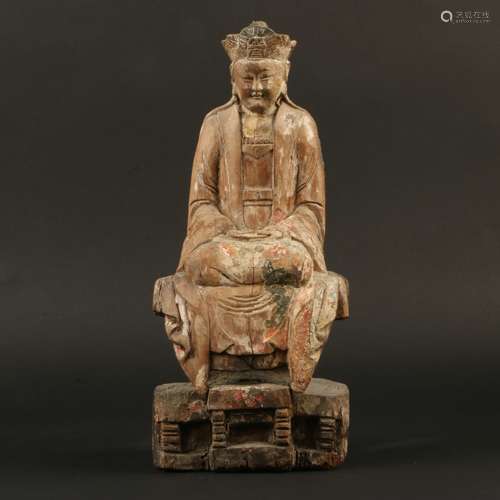 CARVED WOODEN BODHISATTVA