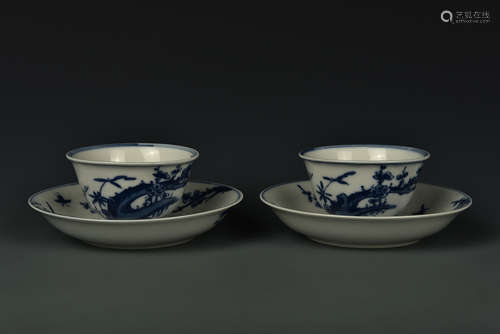 PAIR BLUE AND WHITE TABLE WARES QING DYNASTY