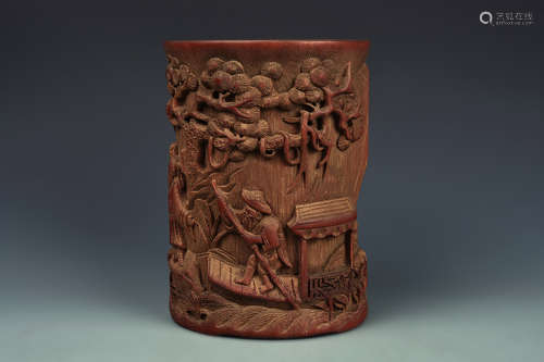 CARVED BAMBOO BRUSH-POT QING DYNASTY