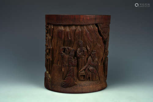 CARVED BAMBOO BRUSHPOT QING DYNASTY