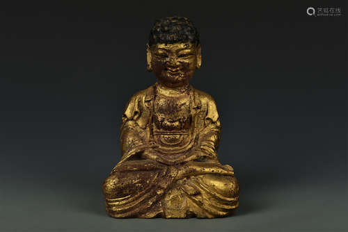 WOODEN GILT BUDDHA QING DYNASTY