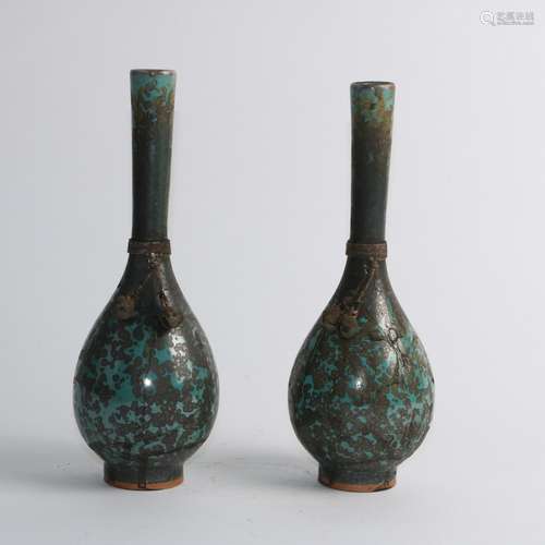 PAIR GREEN GLAZED VASE LIAO DYNASTY