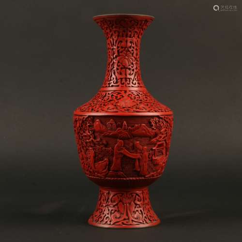 CARVED CINNABAR LACQUER VASE