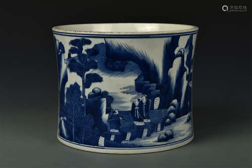 BLUE AND WHITE BRUSH-POT QING DYNASTY