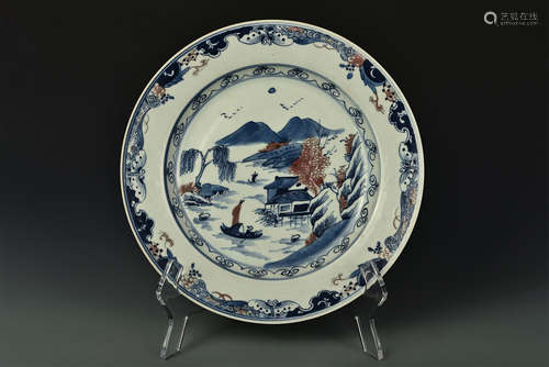 UNDER GLAZE BLUE AND COPPER RED PLATE EARLY 19TH CENTURY