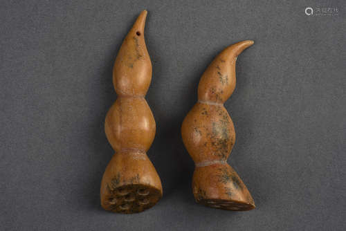 TWO JADE LOTUS ROOTS