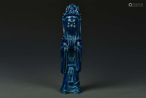 PEACOCK GLAZED STANDING FIGURE QING DYNASTY