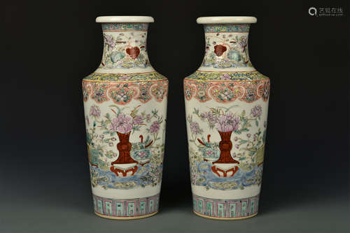 PAIR FAMILLE ROSE VASES TONGZHI PERIOD