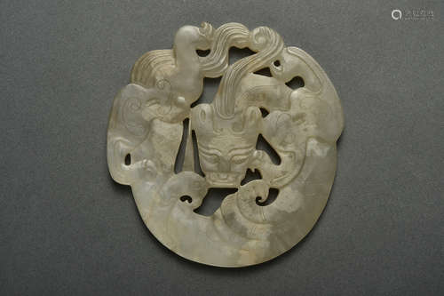 WHITE JADE DRAGON PLAQUE HAN DYNASTY