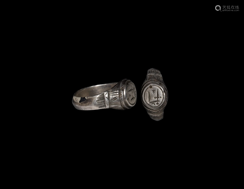 Medieval Silver Ring with Sword and Arm