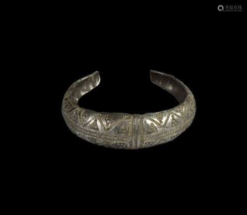 Viking Silver Bracelet with Stamped Decoration