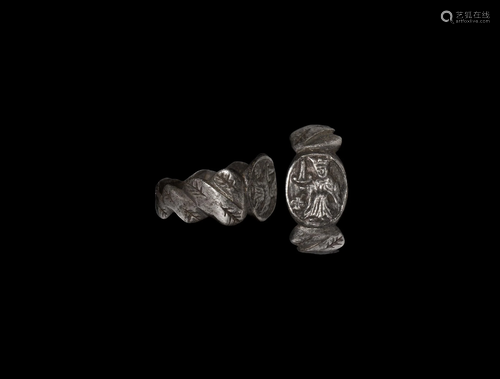 Medieval Silver Ring with Enthroned King