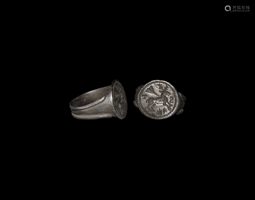Silver Signet Ring with Stag and Initials