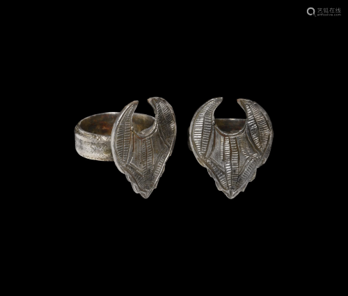 Medieval Silver Ring with Horned Mask Motif