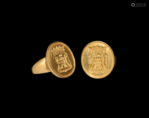 Georgian Gold Heraldic Ring with Tower