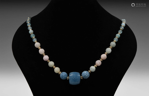 Blue Agate Carved Bead Necklace