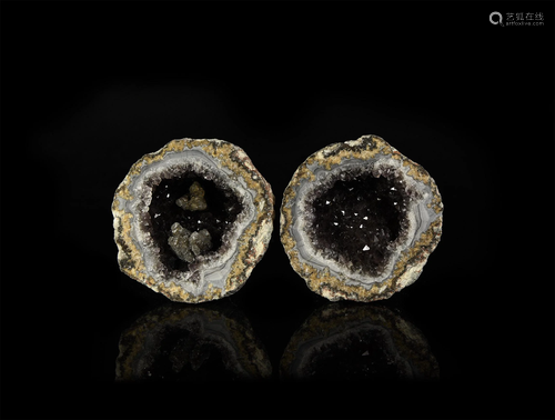 Cut Crystal Geode Mineral Specimen Pair