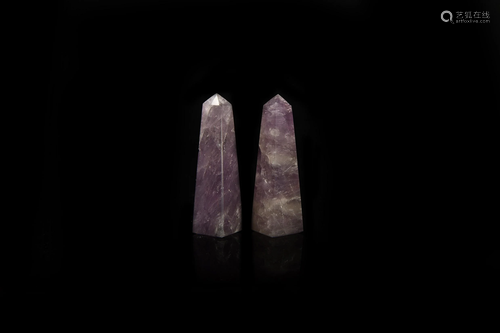 Purple Amethyst Obelisk Mineral Specimen Pair