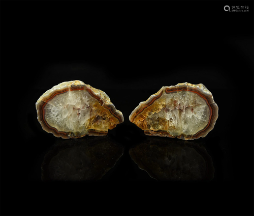 Cut and Polished Malawi Agate Crystal Geode Pair