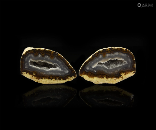 Cut and Polished Agate Geode Pair