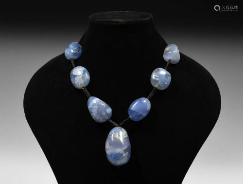 Large Blue Agate Persian Bead Necklace