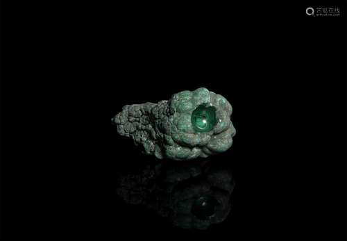 Natural Malachite Sculpture with 'Mickey Mouse'