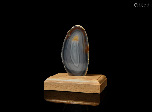 Agate Mineral Specimen on Wooden Stand