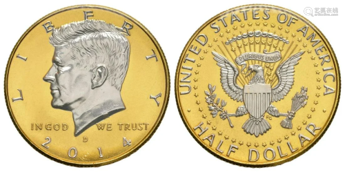 USA - 2014 - Part Gilt Kennedy Half Dollar