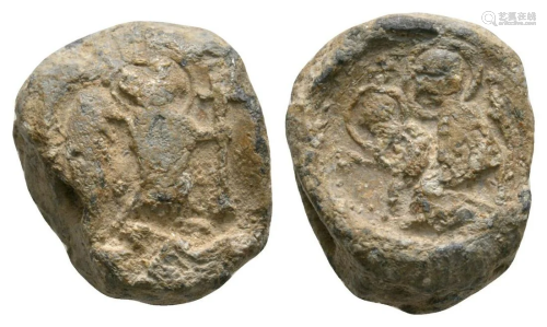 Lead Seal with St Michael and Mary Holding Ch…