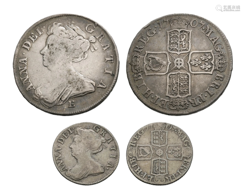Anne - 1707E and 1707 - Halfcrown and Sixpence [2]