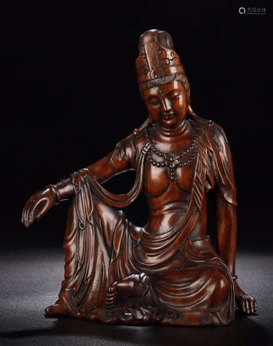 A HUANGHUALI WOOD CARVED GUANYIN BUDDHA