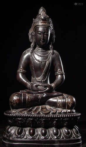 A ZITAN WOOD WITH SILVER TARA BUDDHA STATUE