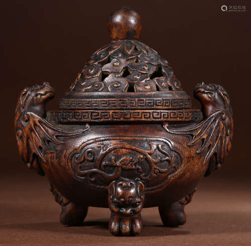 A CHENXIANG WOOD CARVED BAT SHAPE EAR CENSER