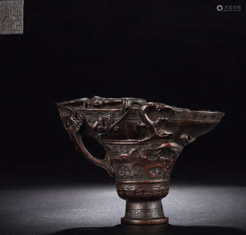 A CHENXIANG WOOD CARVED CUP