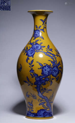 A YELLOW&BLUE&WHITE GLAZE VASE