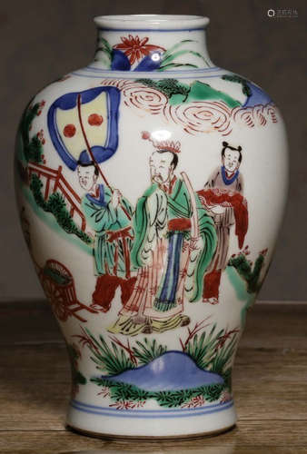 A BLUE&WHITE GLAZE FIGURE STORY PATTERN MEI VASE