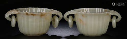 PAIR OF HETIAN JADE CARVED CUP