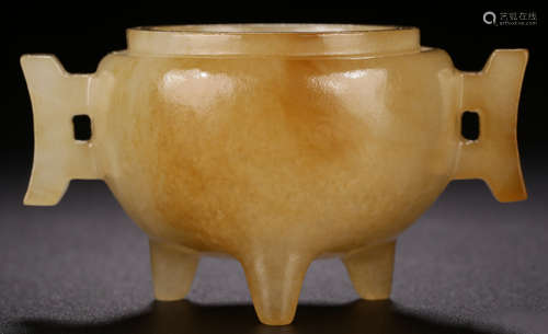 A XINJIANG HETIAN JADE CARVED TRIPOD CENSER